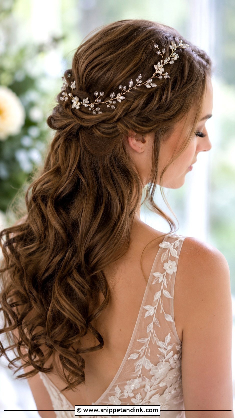 Half Up Bridal Hair With Hair Vine - Snippet and Ink - 25 Half-Up Bridal Hair Front View Ideas