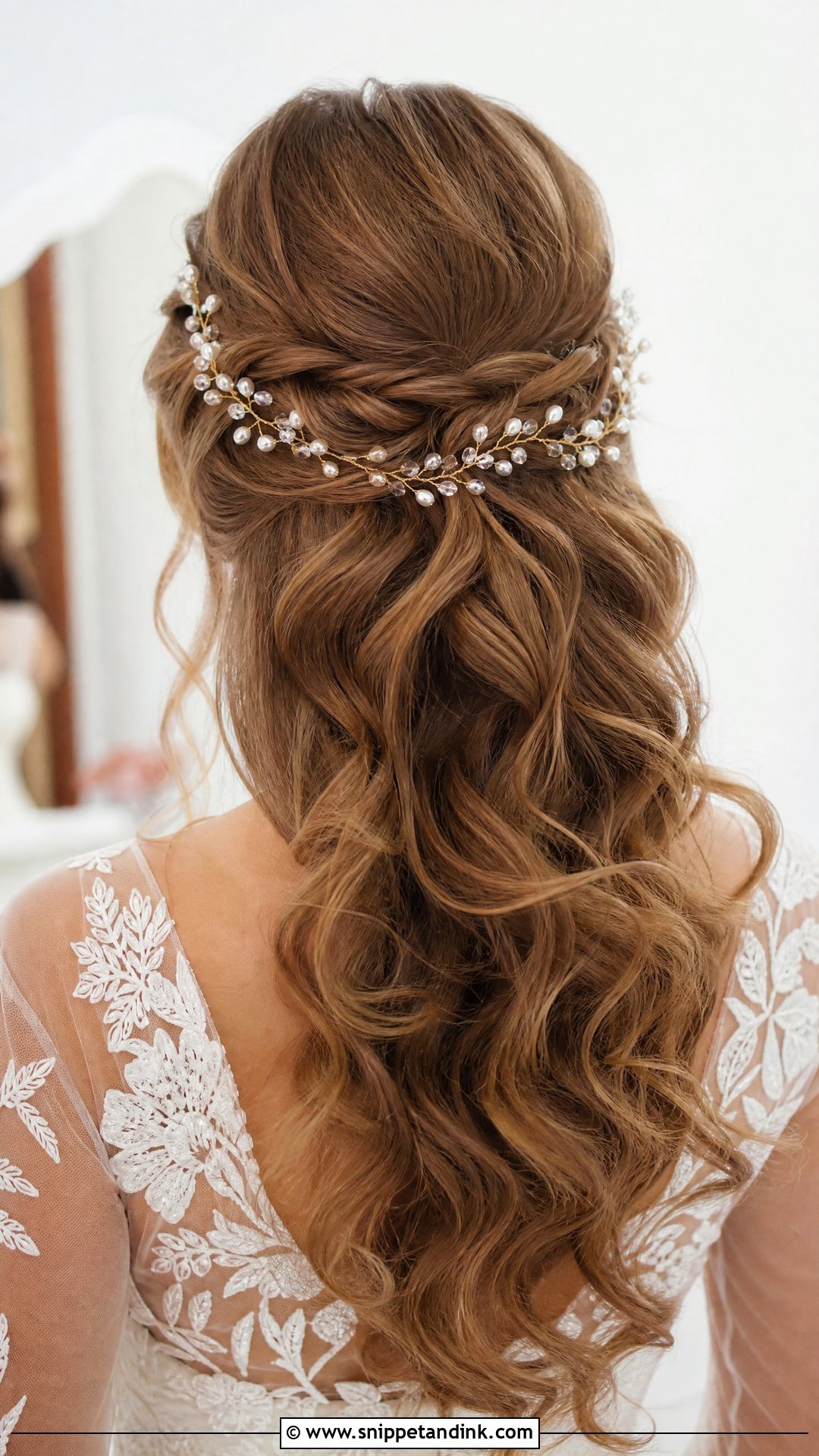 Half Up Bridal Hair With Hair Vine - Snippet and Ink - 15 Glam Half-Up Bridal Hair Ideas