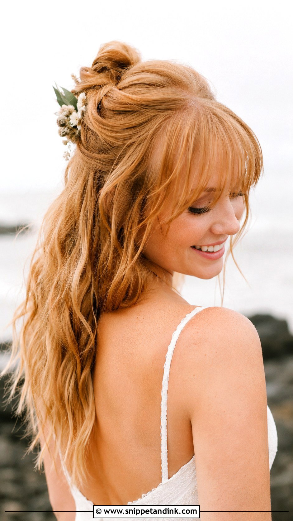 Half Up Bridal Hair With Half Bun And Bangs - Snippet and Ink - 20 Half-Up Bridal Hair with Bangs
