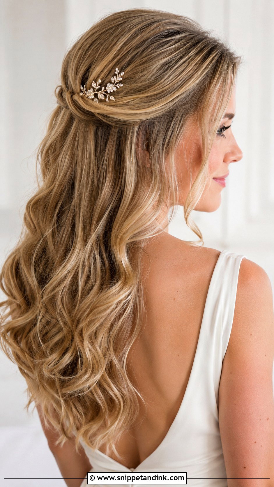 Half Up Bridal Hair With Loose Waves - Snippet and Ink - 15 Simple Half-Up Bridal Hair Ideas
