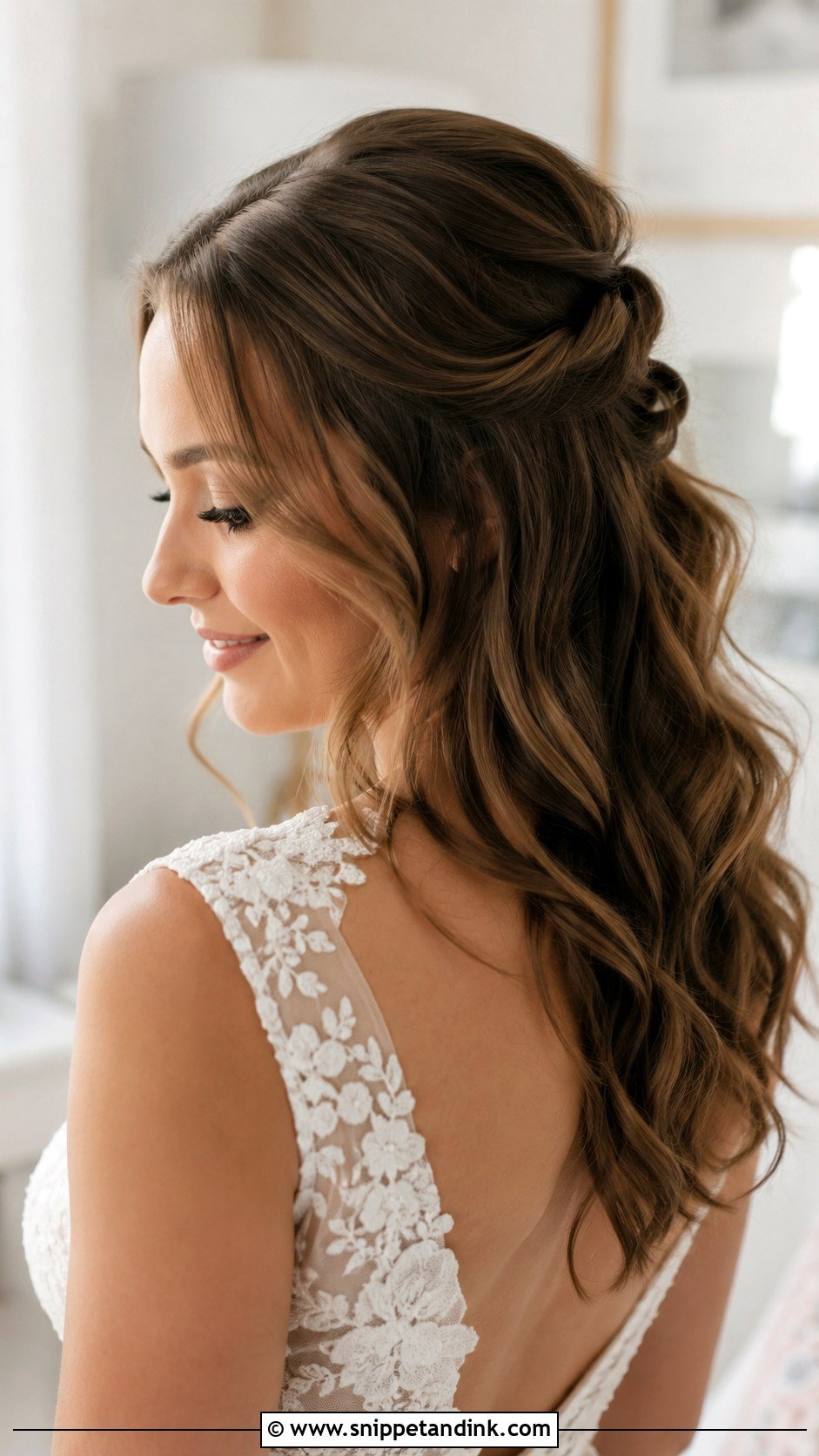 Half Up Bridal Hair With Loose Waves - Snippet and Ink - 25 Half-Up Bridal Hair Front View Ideas