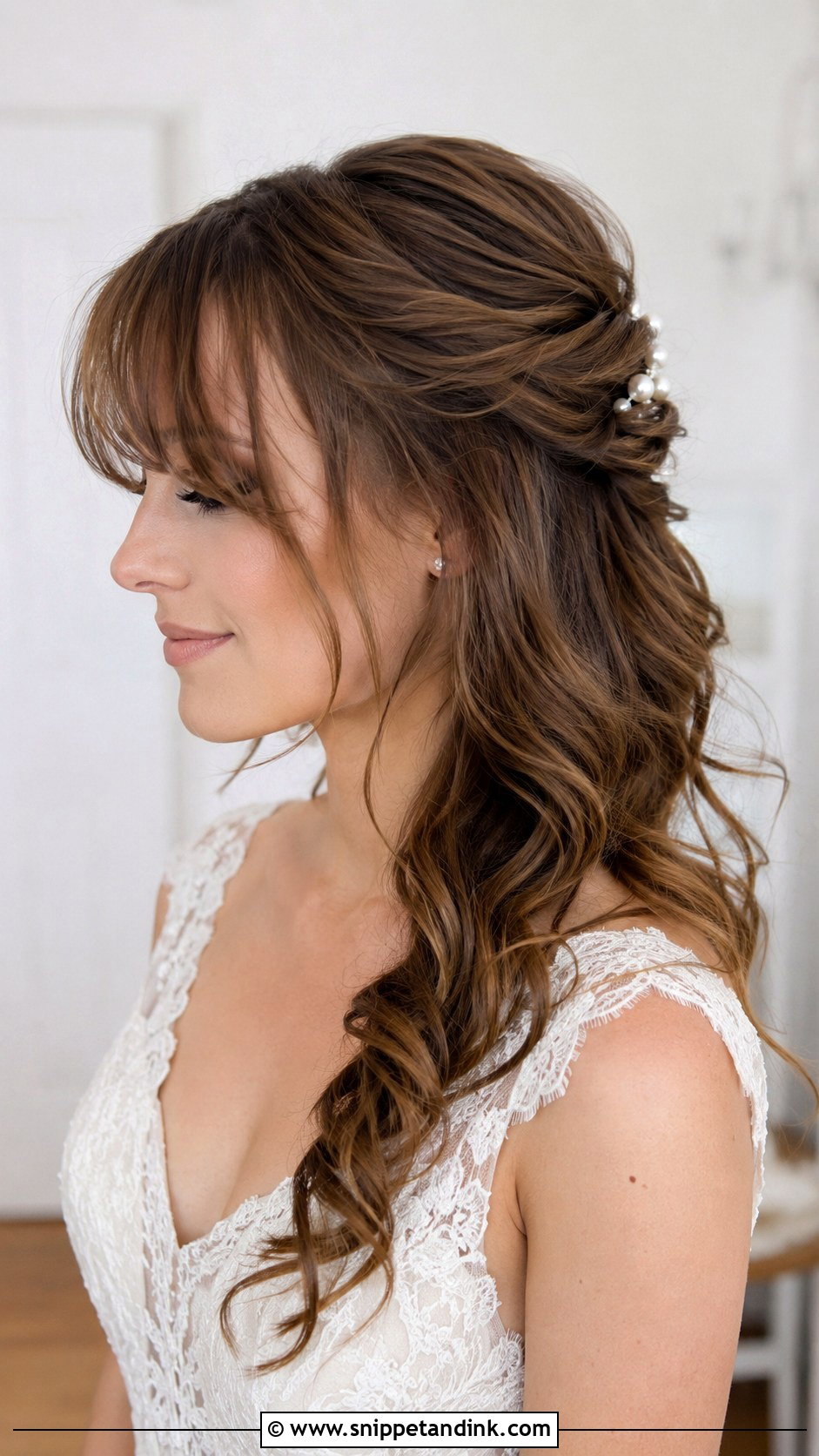 Half Up Bridal Hair With Low Twist And Bangs - Snippet and Ink - 20 Half-Up Bridal Hair with Bangs