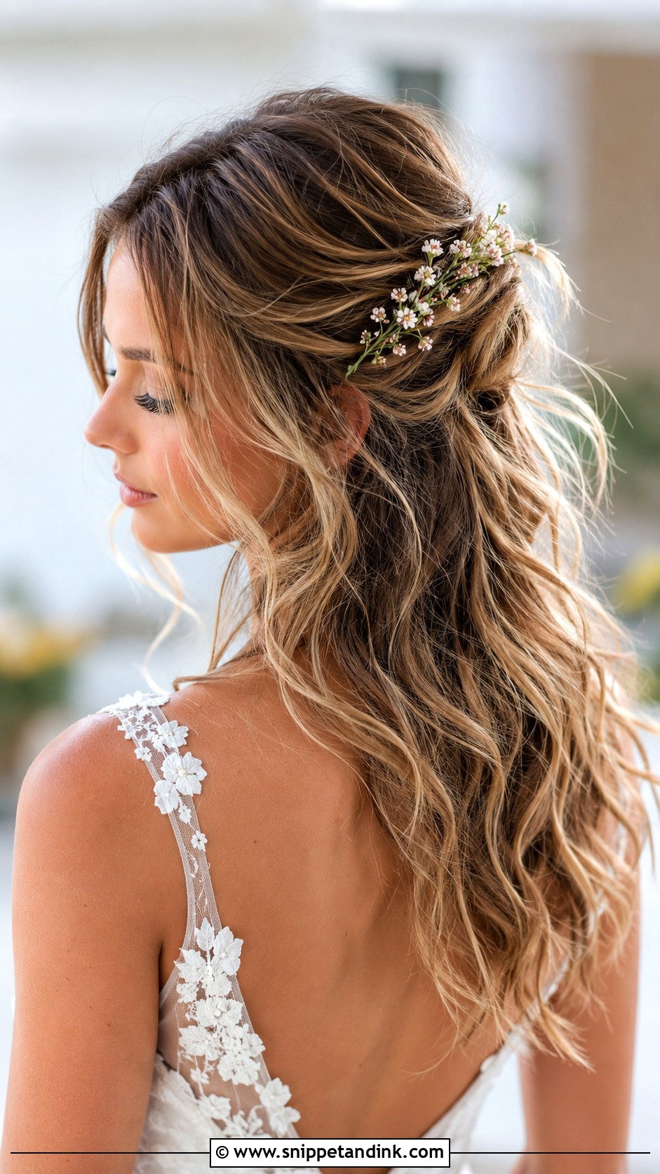 Half Up Bridal Hair With Messy Texture - Snippet and Ink - 25 Half-Up Bridal Hair Front View Ideas