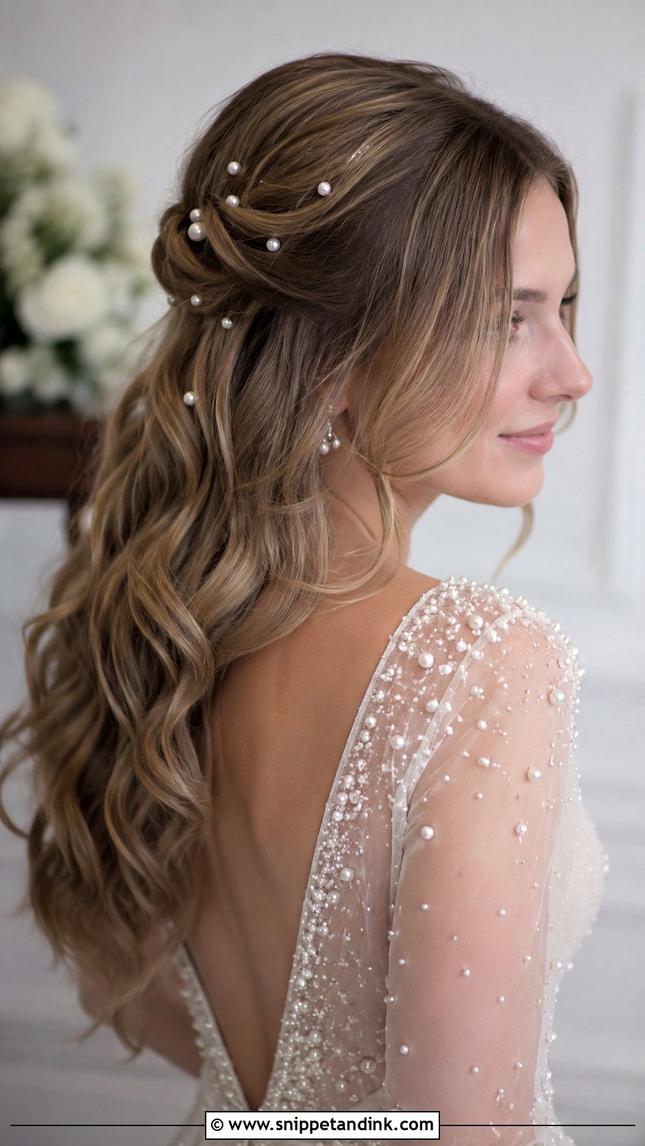 Half Up Bridal Hair With Pearl Accessories - Snippet and Ink - 25 Half-Up Bridal Hair Front View Ideas
