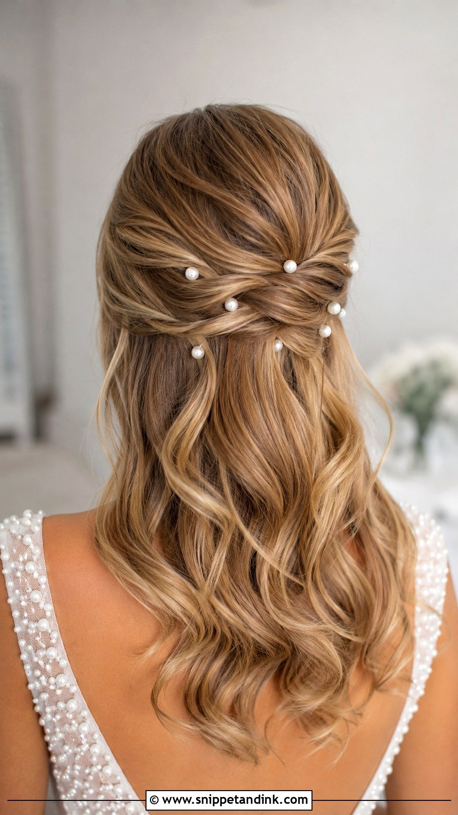 Half Up Bridal Hair With Pearl Pins - Snippet and Ink - 15 Half-Up Bridal Hair Inspo Ideas