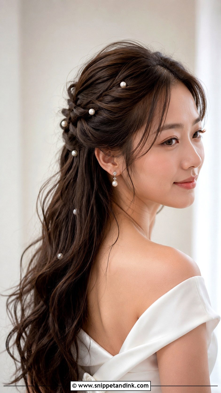 Half Up Bridal Hair With Pearl Pins - Snippet and Ink - 15 Simple Half-Up Bridal Hair Ideas