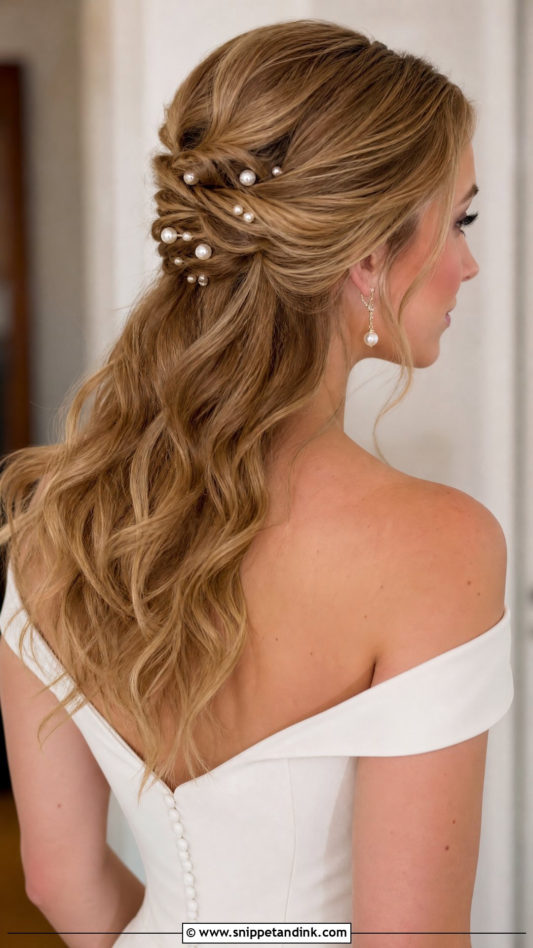 Half Up Bridal Hair With Pearl Pins - Snippet and Ink - 15 Glam Half-Up Bridal Hair Ideas