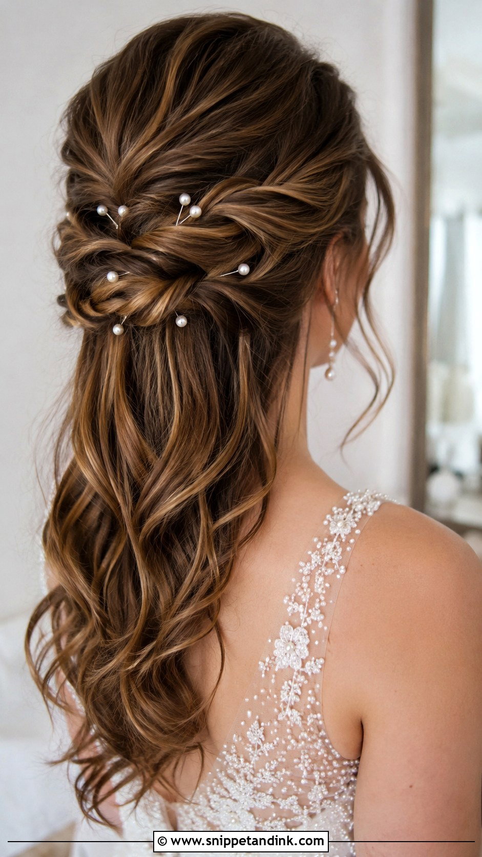Half Up Bridal Hair With Pearls - Snippet and Ink - 25 Half-Up Half-Down Wedding Hair Tutorial Ideas