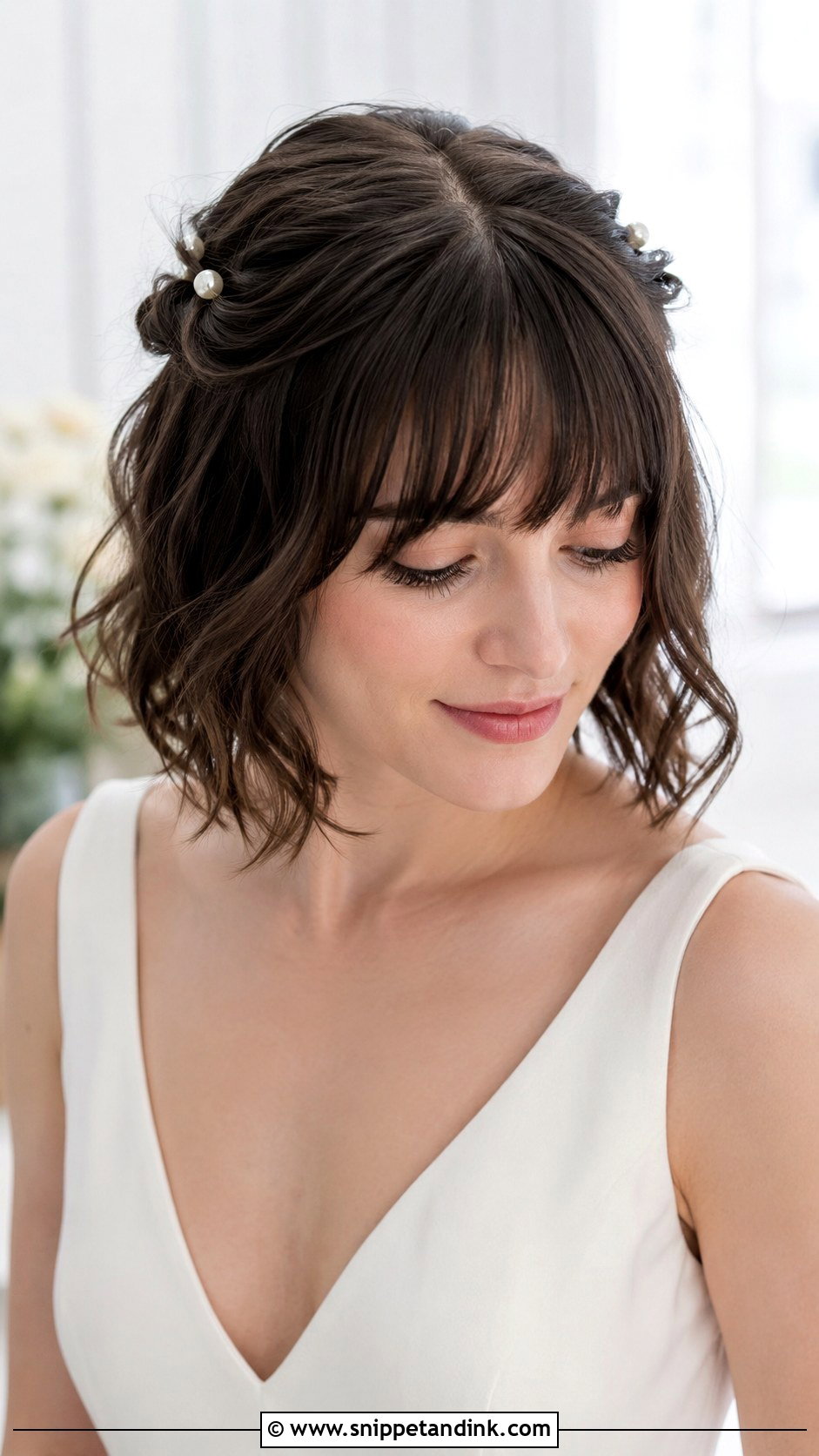 Half Up Bridal Hair With Short Hair And Bangs - Snippet and Ink - 20 Half-Up Bridal Hair with Bangs