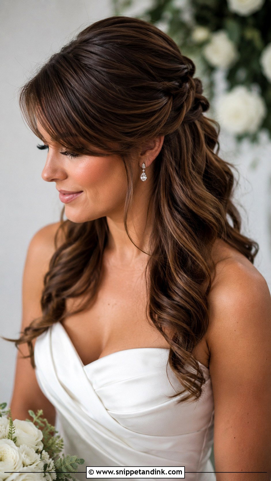 Half Up Bridal Hair With Side Bangs - Snippet and Ink - 20 Half-Up Bridal Hair with Bangs
