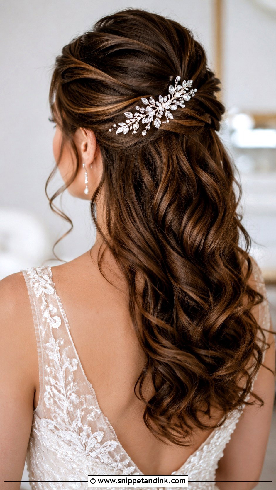 Half Up Bridal Hair With Side Crystal Clip - Snippet and Ink - 15 Side Bridal Hair Clip Ideas