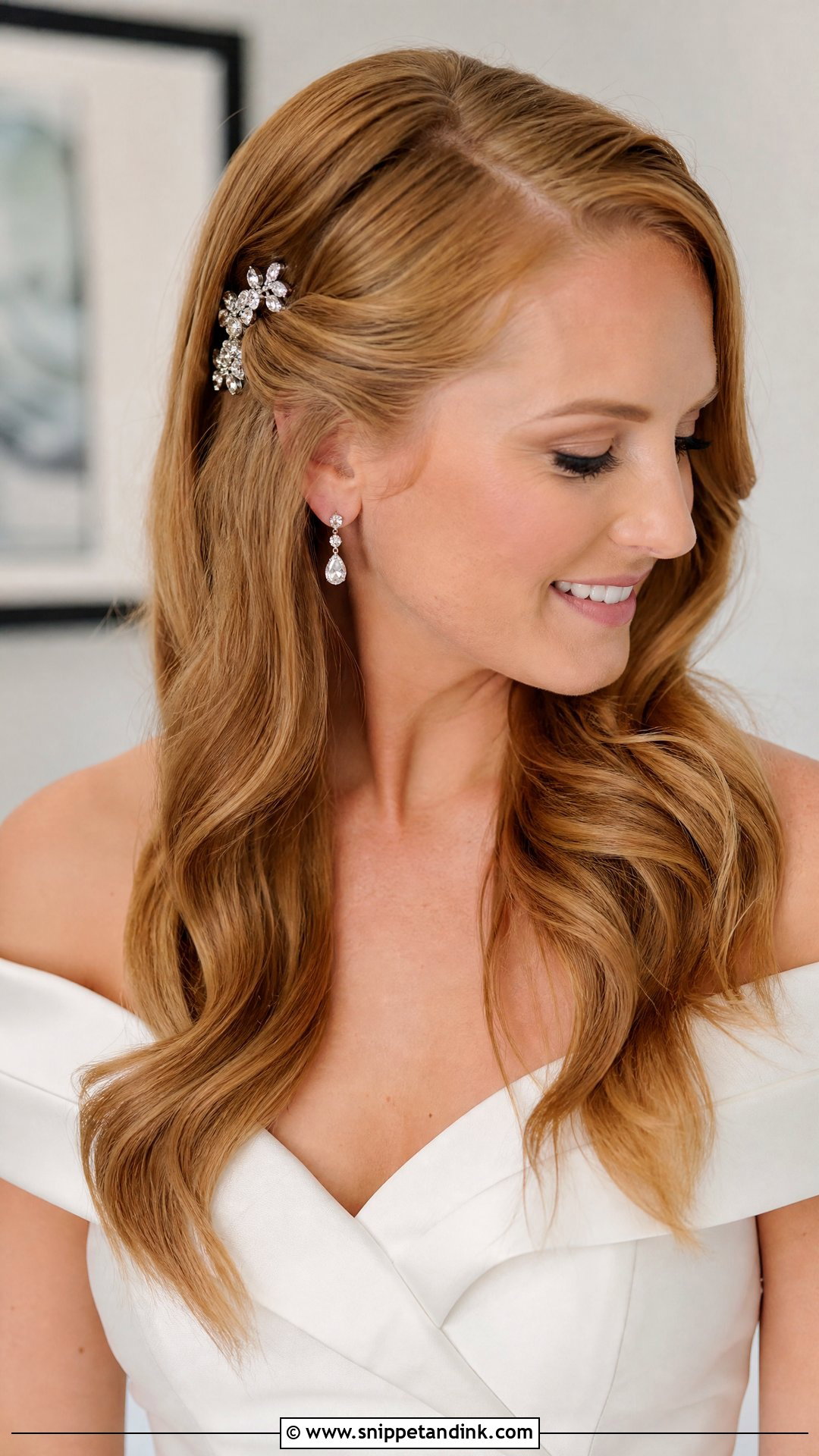 Half Up Bridal Hair With Side Part - Snippet and Ink - 15 Glam Half-Up Bridal Hair Ideas