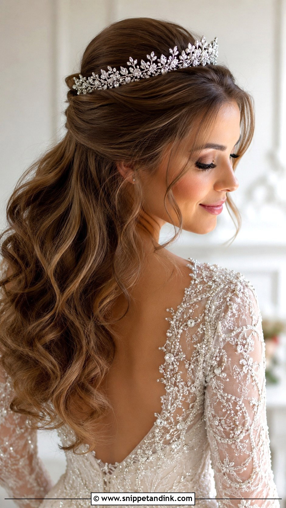 Half Up Bridal Hair With Tiara - Snippet and Ink - 25 Half-Up Bridal Hair Front View Ideas