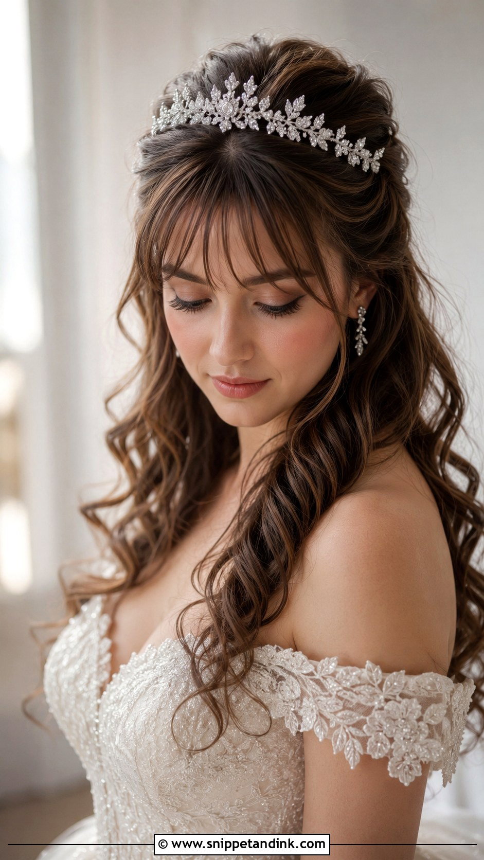Half Up Bridal Hair With Tiara And Bangs - Snippet and Ink - 20 Half-Up Bridal Hair with Bangs