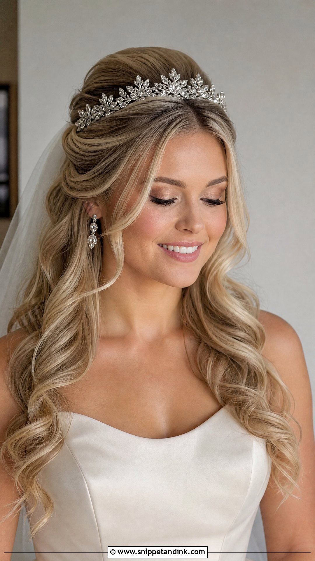 Half Up Bridal Hair With Tiara - Snippet and Ink - 15 Glam Half-Up Bridal Hair Ideas
