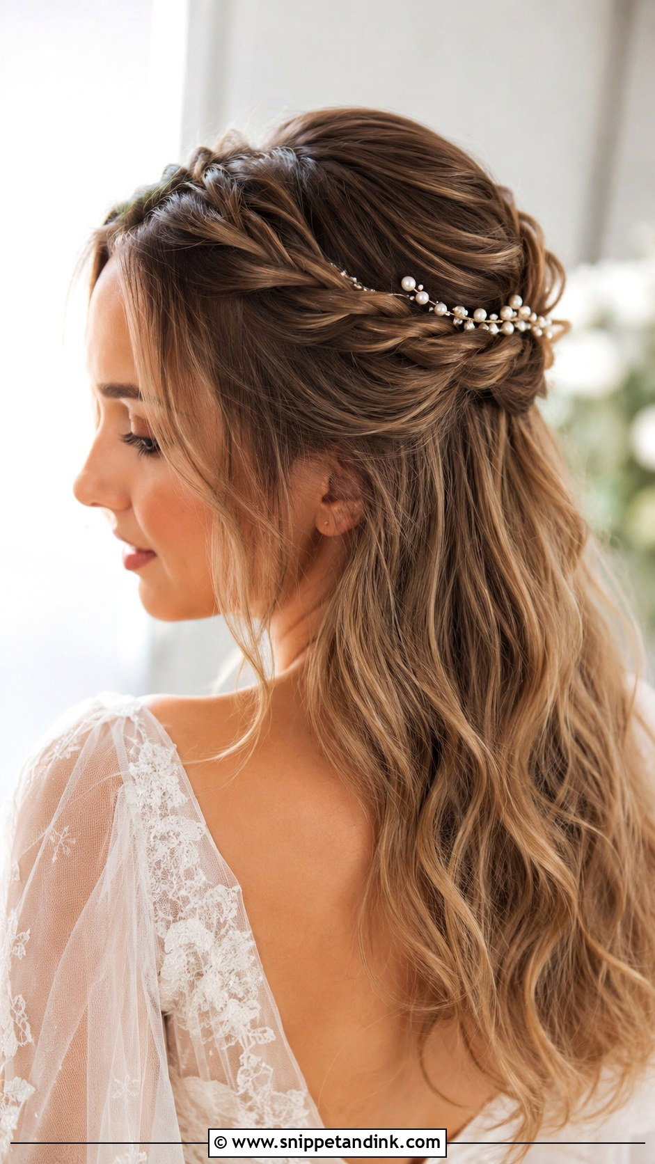 Half Up Bridal Hair With Twisted Halo - Snippet and Ink - 25 Half-Up Bridal Hair Front View Ideas