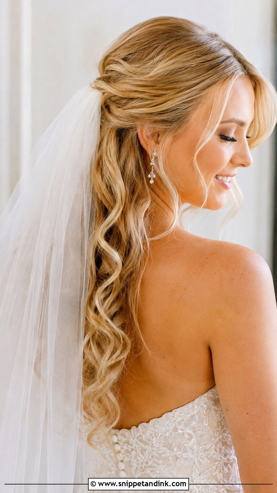 Half Up Bridal Hair With Veil - Snippet and Ink - 15 Half-Up Bridal Hair Inspo Ideas