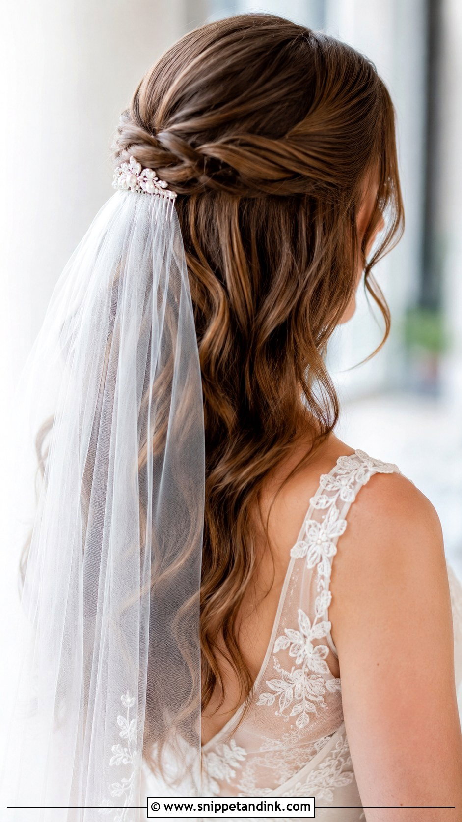 Half Up Bridal Hair With Veil - Snippet and Ink - 20 Bride Wedding Hair Down Ideas