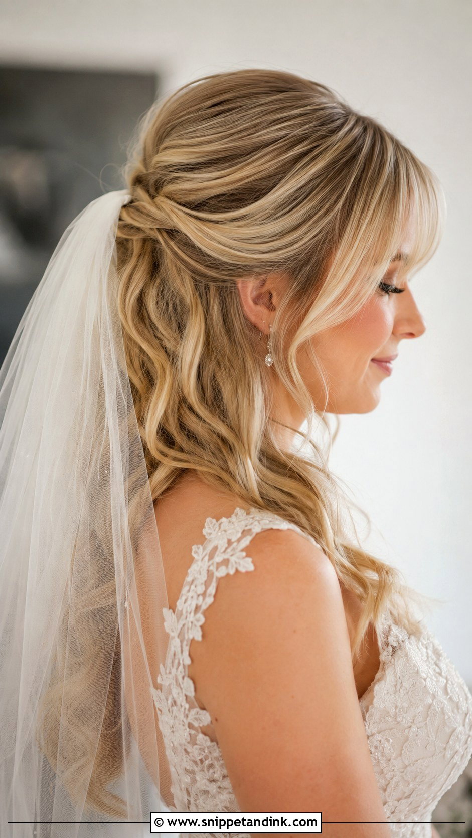 Half Up Bridal Hair With Veil And Bangs - Snippet and Ink - 20 Half-Up Bridal Hair with Bangs