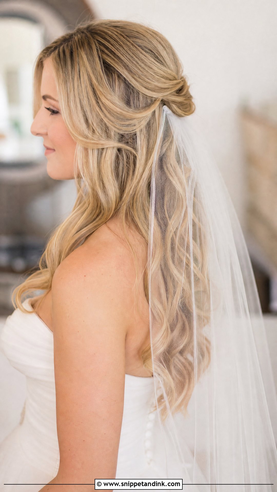 Half Up Bridal Hair With Veil - Snippet and Ink - 15 Glam Half-Up Bridal Hair Ideas