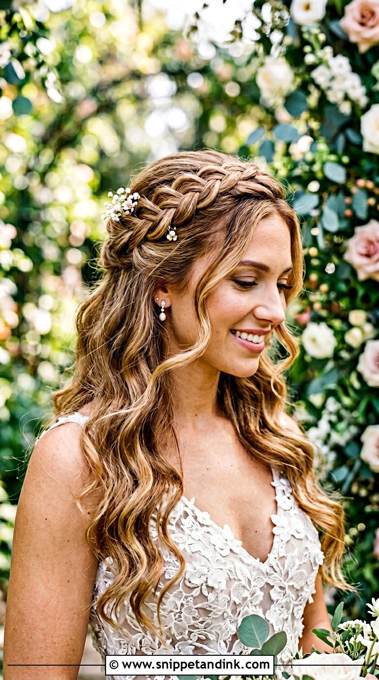 Half Up Bridal Hairstyle With Braided Crown - Snippet and Ink - 20 Bridal Half-Up Ideas