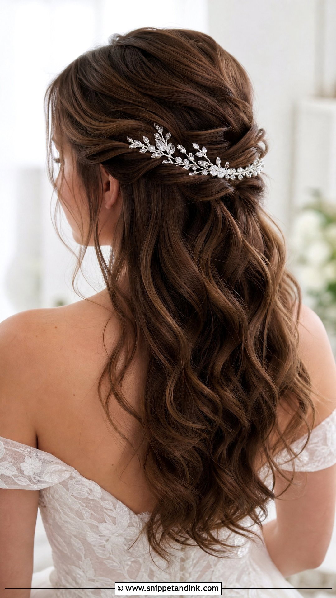 Half Up Bridal Hairstyle With Crystal Headpiece - Snippet and Ink - 15 Bridal Hairstyles with Headpiece