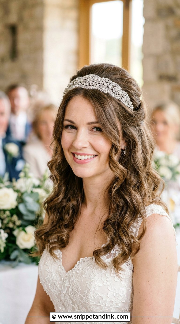 Half Up Bridal Hairstyle With Curls and Headband - Snippet and Ink - 20 Bridal Half-Up Ideas