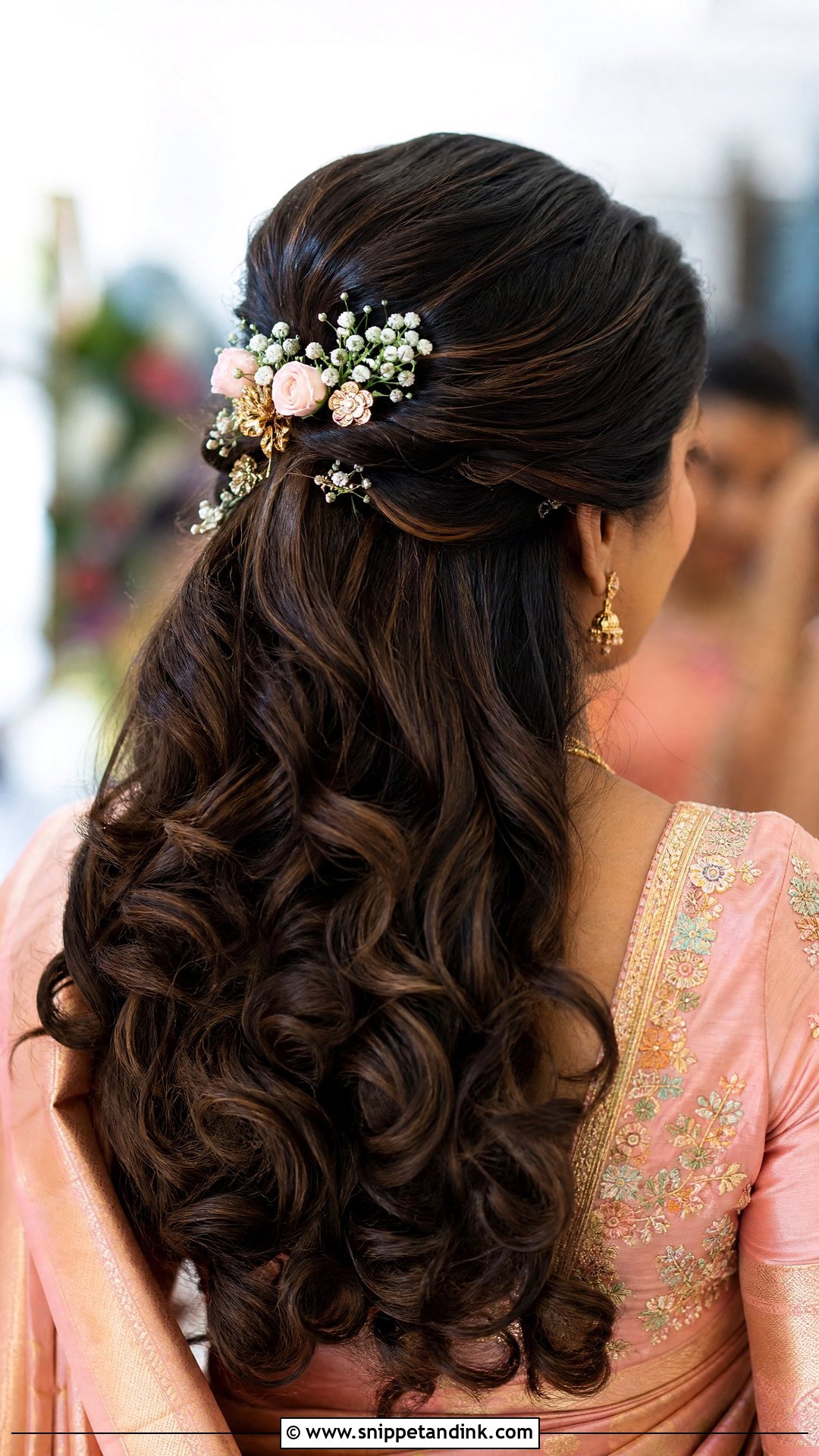 Half Up Bridal Hairstyle With Flowers - Snippet and Ink - 20 South Indian Wedding Bridal Hairstyle Ideas