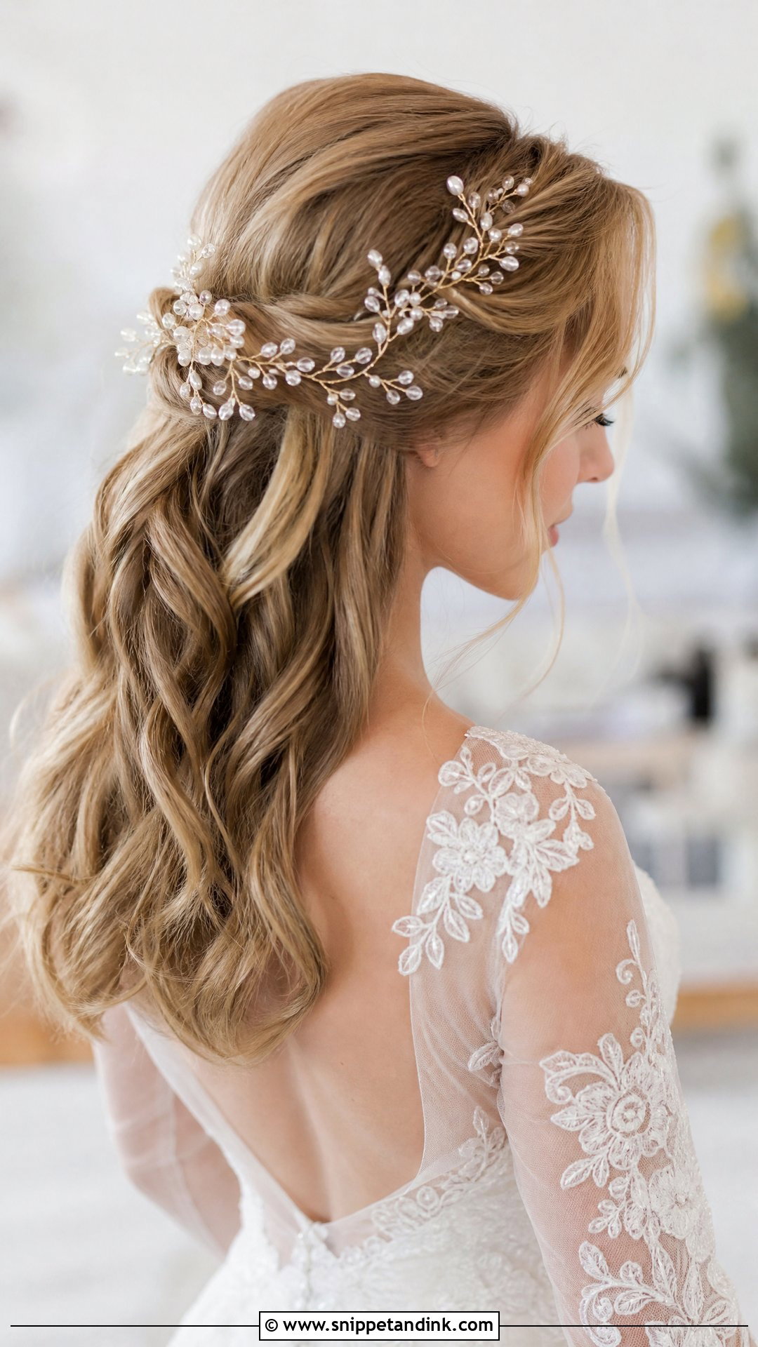 Half Up Bridal Hairstyle With Hair Vine - Snippet and Ink - 20 Half-Up Bridal Hairstyles
