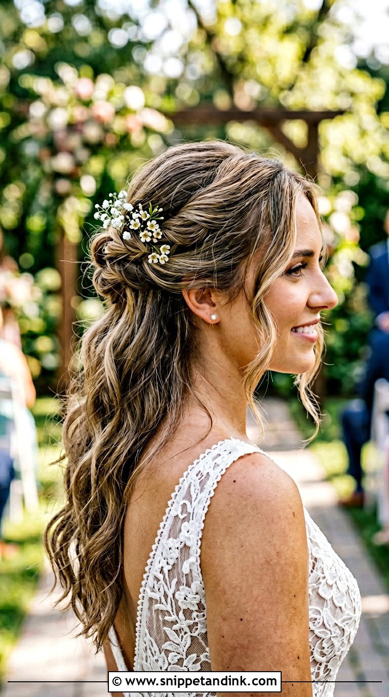 Half Up Bridal Hairstyle With Knotted Twist - Snippet and Ink - 20 Bridal Half-Up Ideas