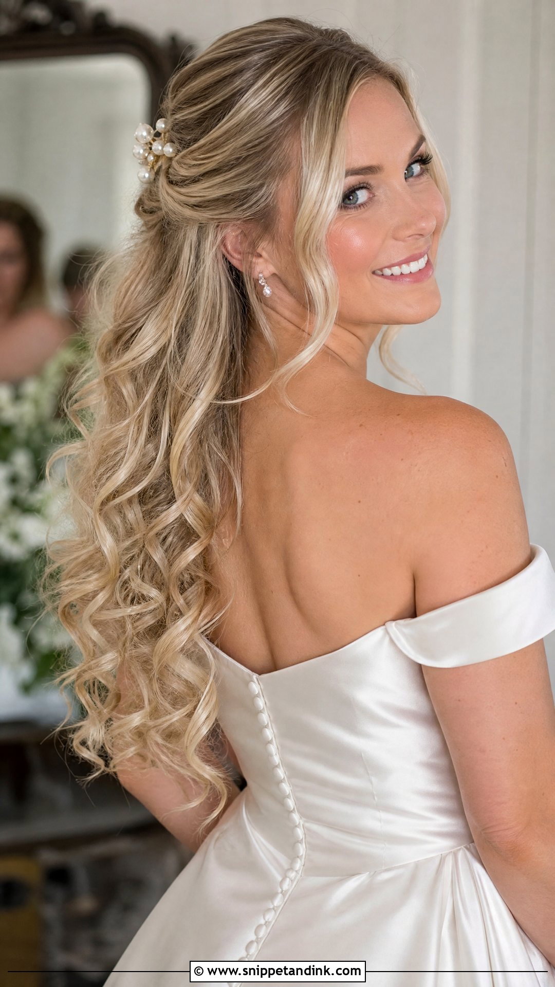 Half Up Bridal Hairstyle With Loose Curls - Snippet and Ink - 20 Half-Up Bridal Hairstyles