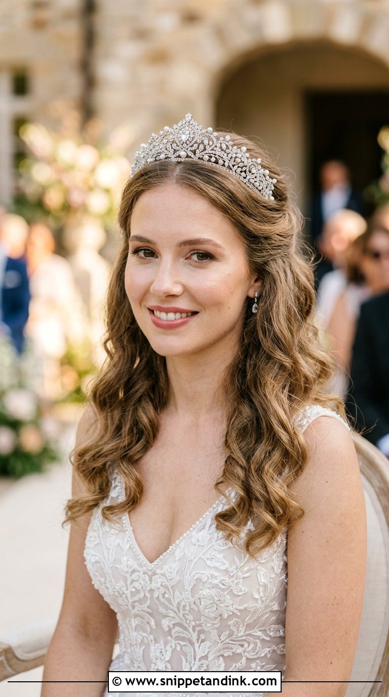 Half Up Bridal Hairstyle With Tiara - Snippet and Ink - 20 Bridal Half-Up Ideas