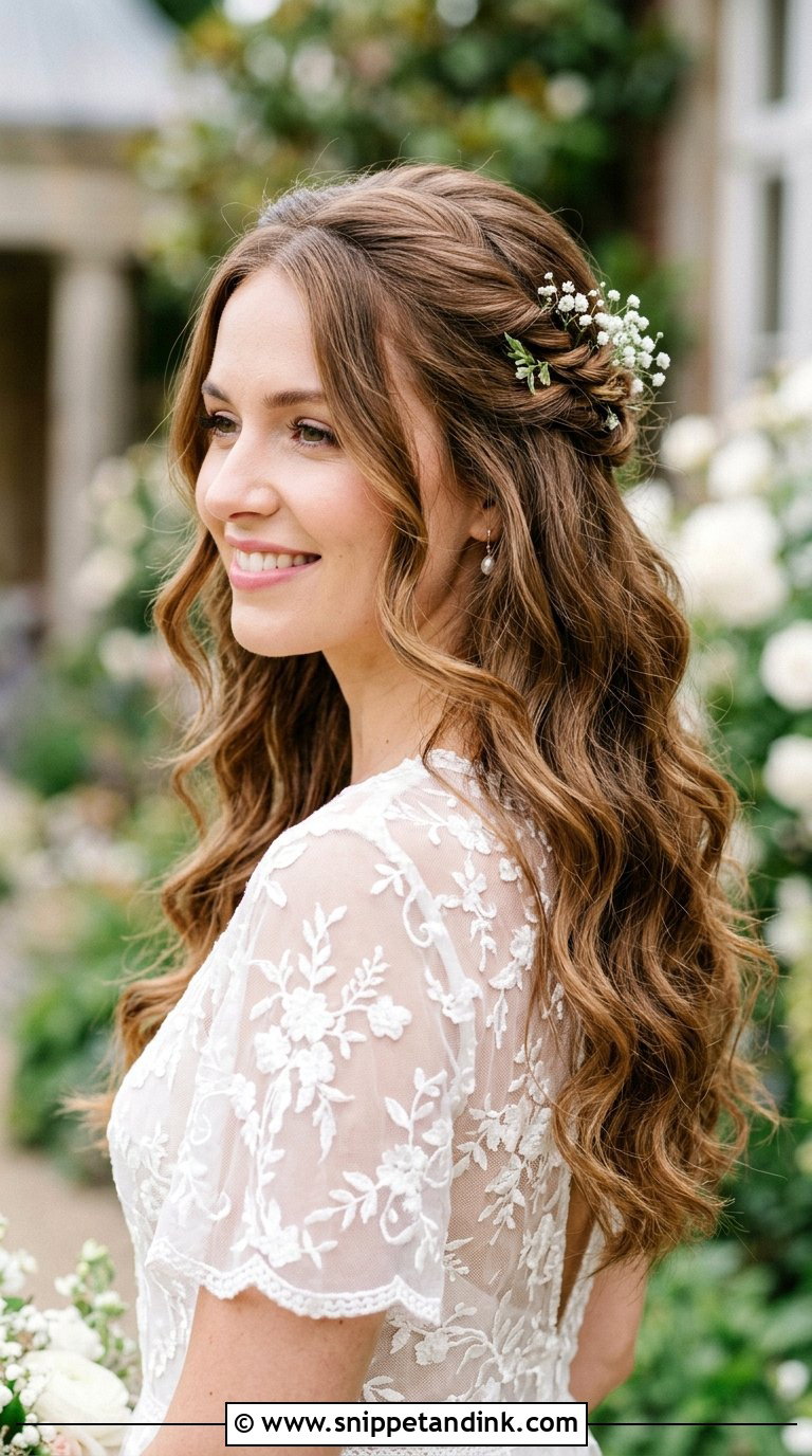 Half Up Bridal Hairstyle With Wavy Layers - Snippet and Ink - 20 Bridal Half-Up Ideas