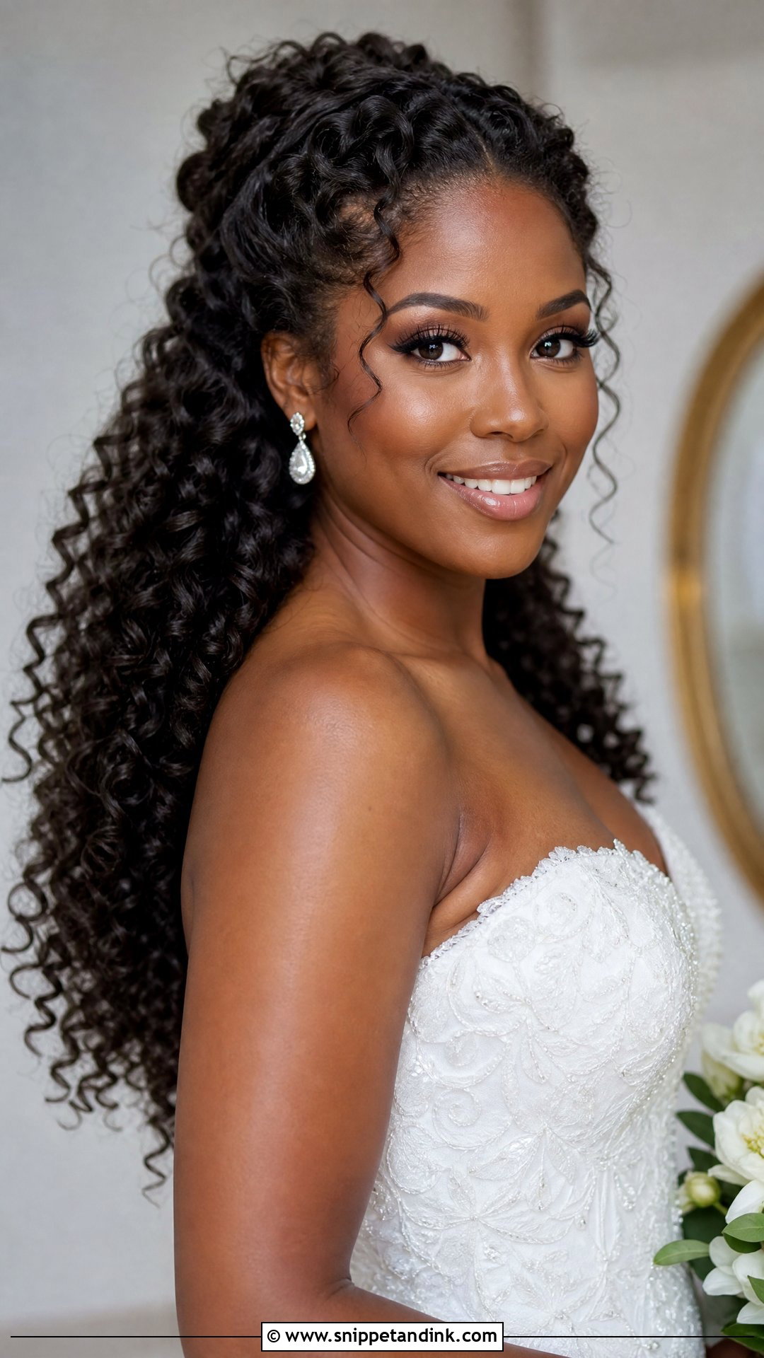 Half Up Bridal Hairstyle for Curly Hair - Snippet and Ink - 20 Half-Up Bridal Hairstyles