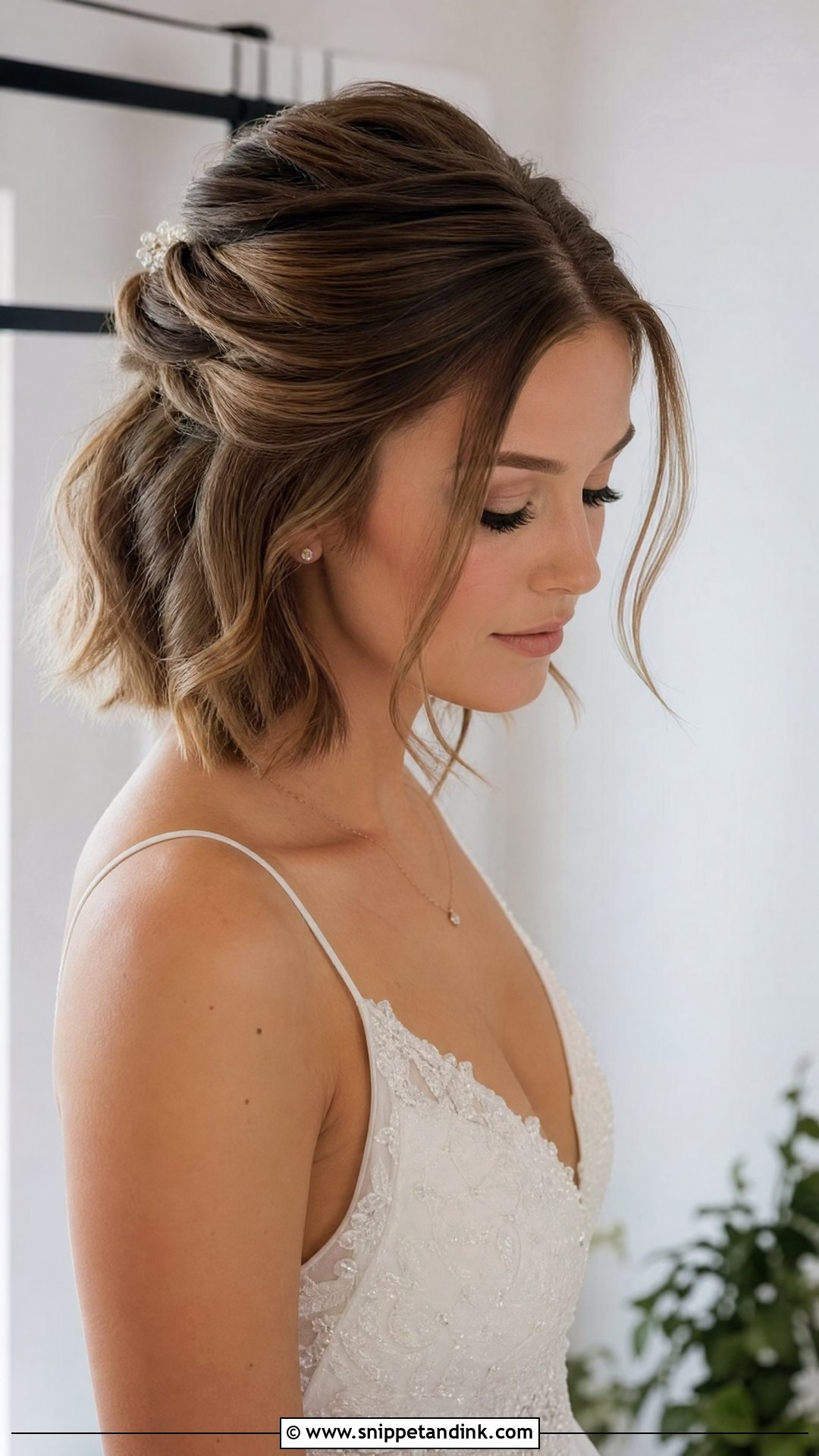 Half Up Bridal Hairstyle for Short Hair - Snippet and Ink - 20 Half-Up Bridal Hairstyles
