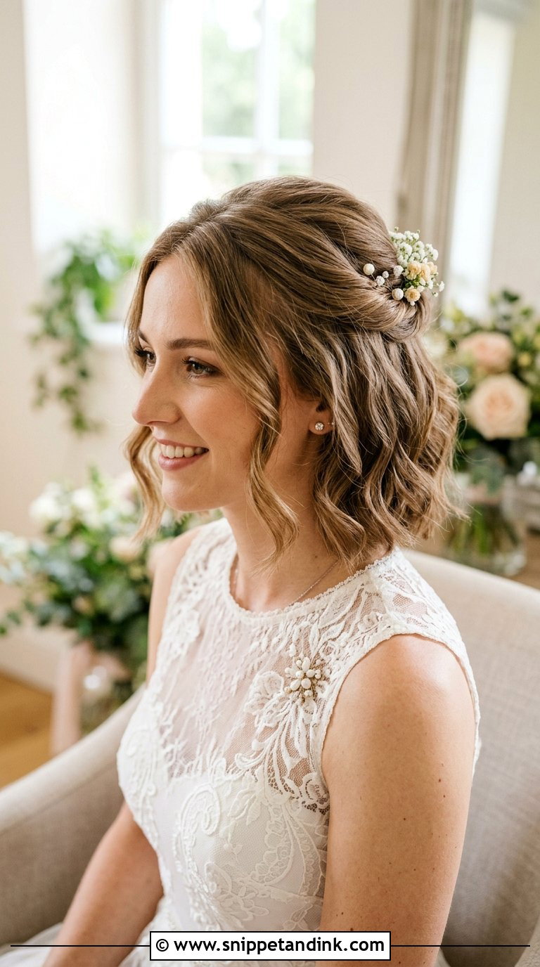 Half Up Bridal Hairstyle for Short Hair - Snippet and Ink - 20 Bridal Half-Up Ideas