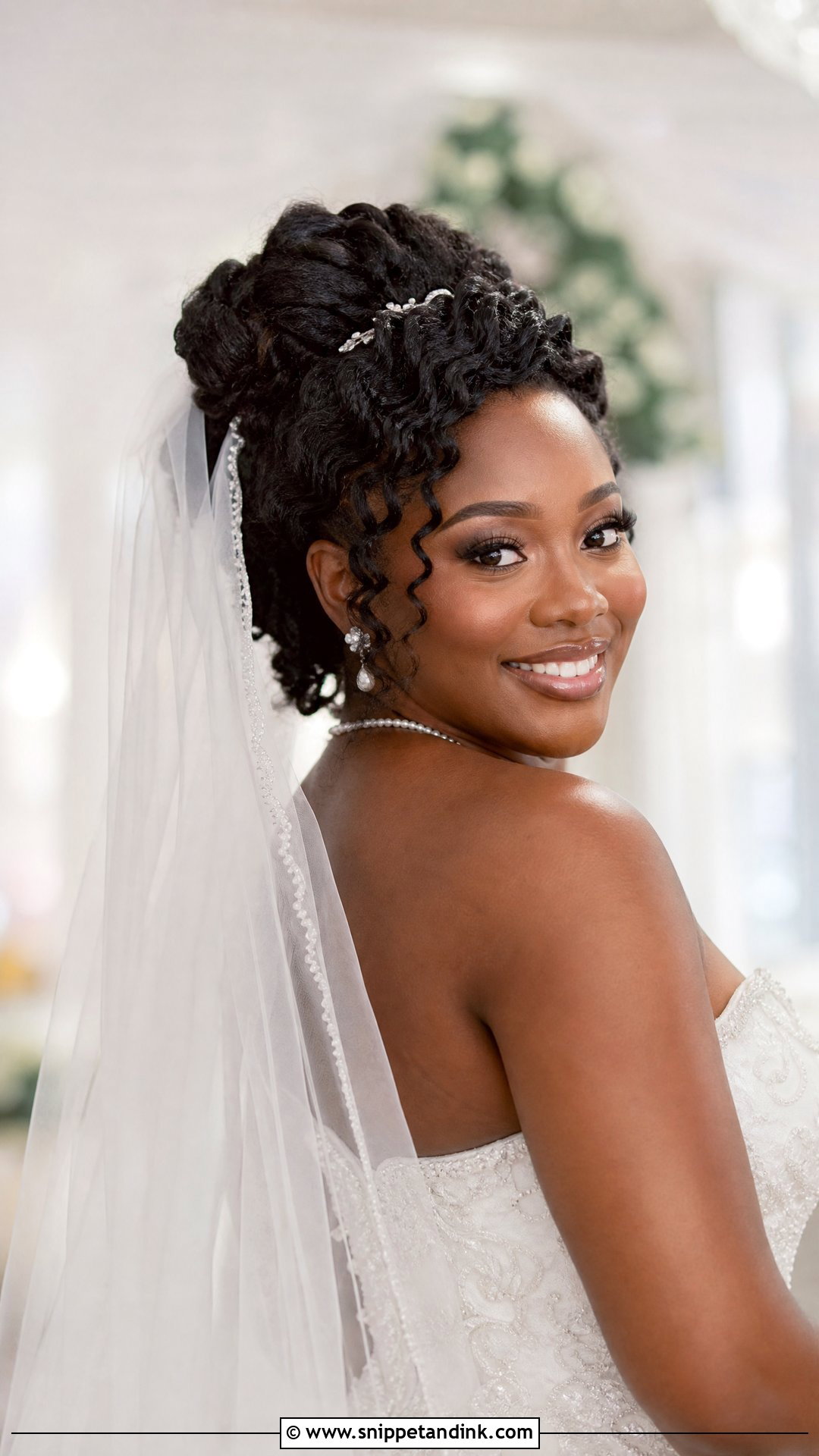 Half Up Bridal Updo With Veil - Snippet and Ink - 20 Black Half-Up Half-Down Wedding Hair Ideas