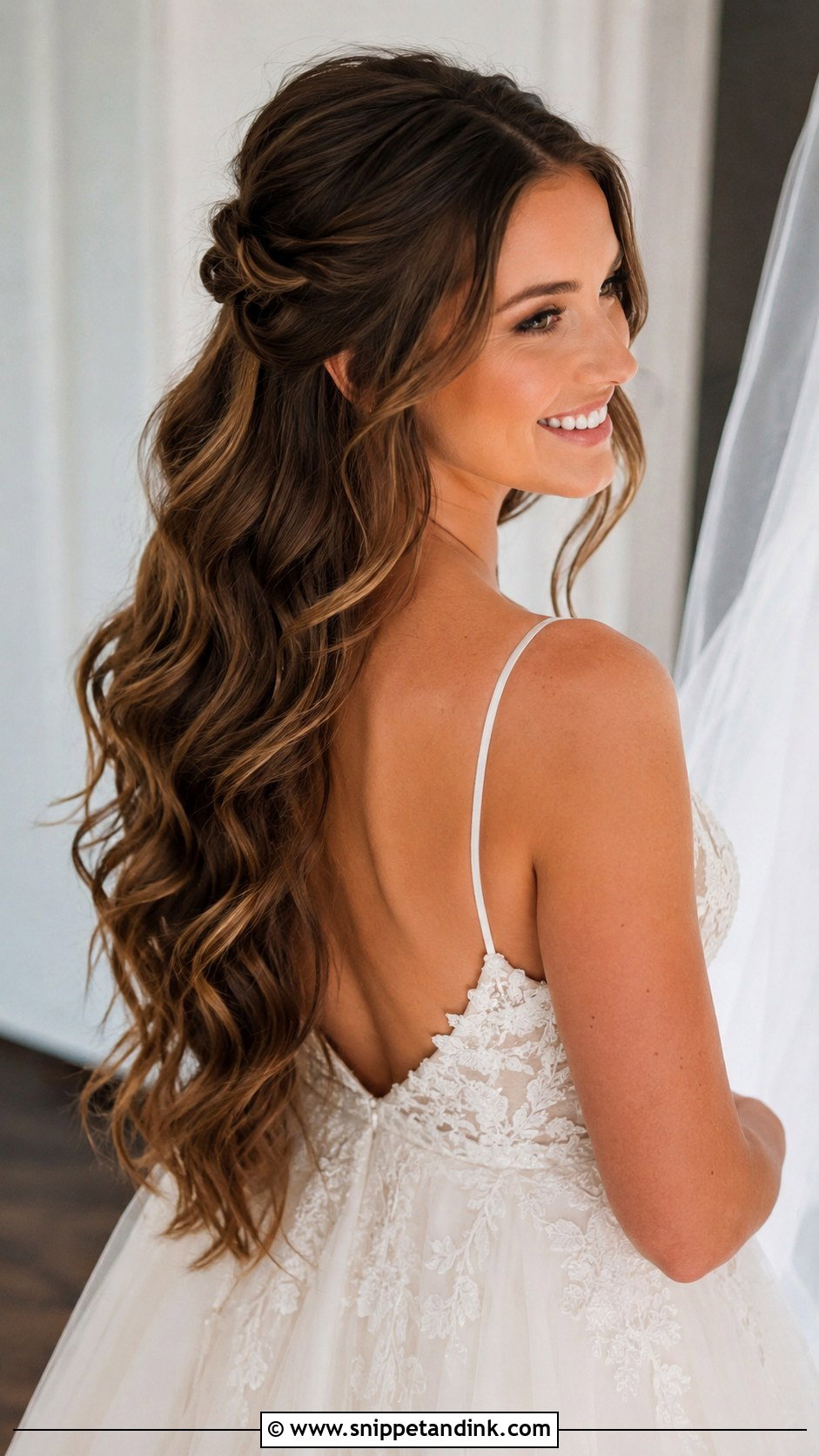 Half Up Bride Hairstyle For Long Hair - Snippet and Ink - 15 Half-Up Bride Hairstyles