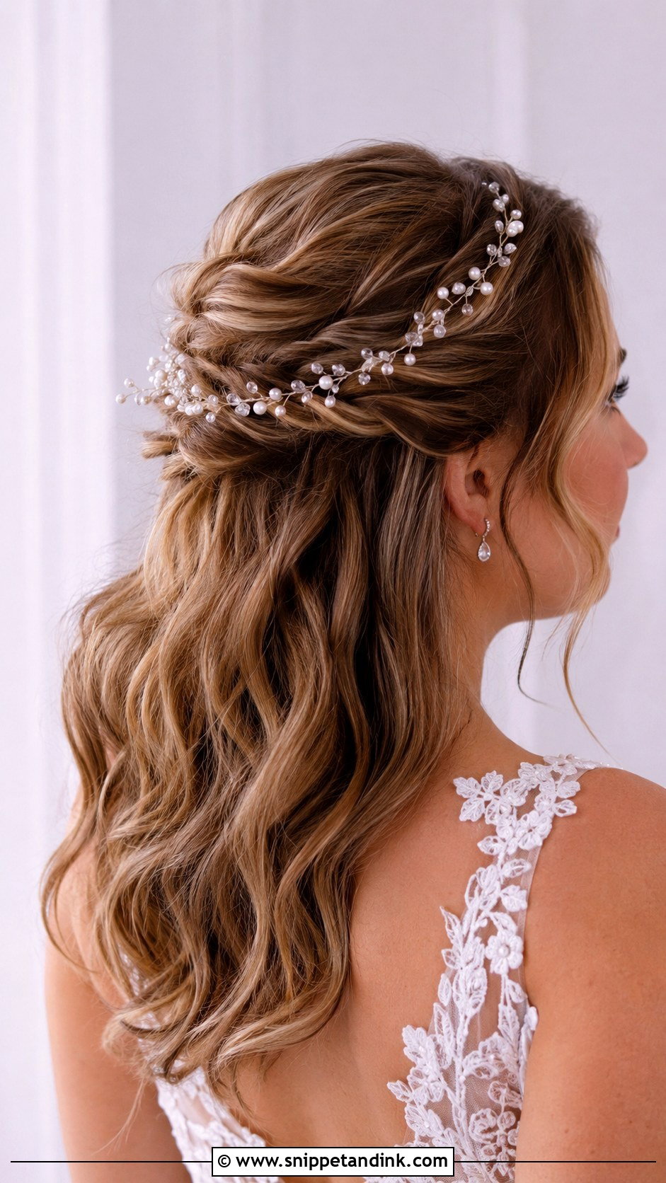 Half Up Bride Hairstyle With Hair Vine - Snippet and Ink - 15 Half-Up Bride Hairstyles
