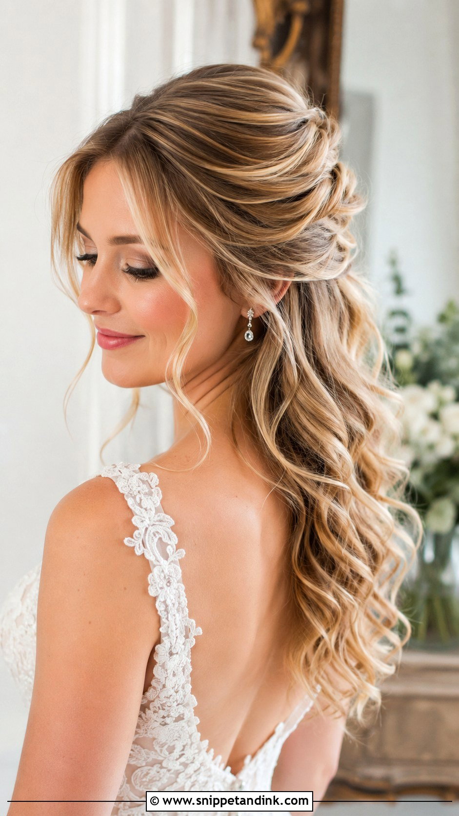 Half Up Bride Hairstyle With Loose Curls - Snippet and Ink - 15 Half-Up Bride Hairstyles