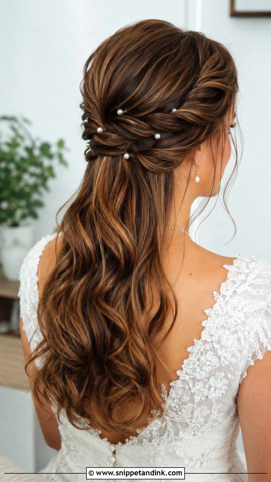 Half Up Bride Hairstyle With Pearl Pins - Snippet and Ink - 15 Half-Up Bride Hairstyles