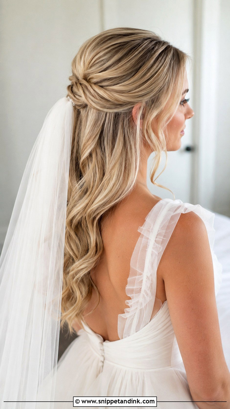 Half Up Bride Hairstyle With Veil - Snippet and Ink - 15 Half-Up Bride Hairstyles