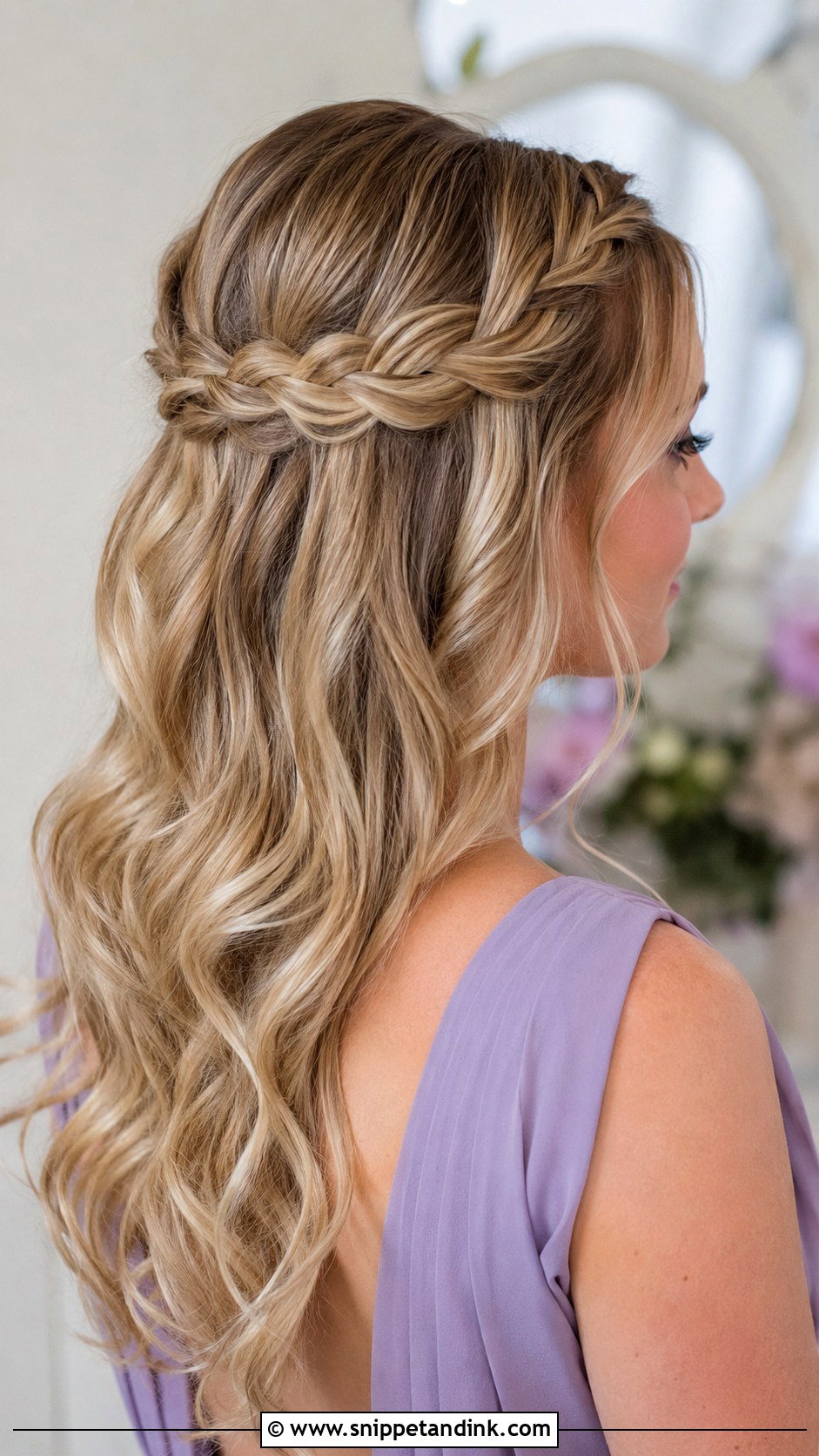 Half Up Bridesmaid Hair With A Braided Crown - Snippet and Ink - 20 Simple Bridesmaid Hair Half Up Ideas