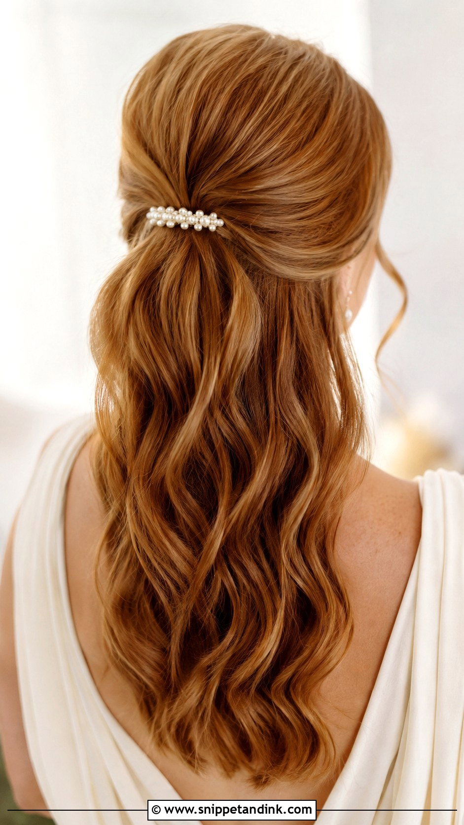 Half Up Bridesmaid Hair With A Pearl Clip - Snippet and Ink - 20 Simple Bridesmaid Hair Half Up Ideas
