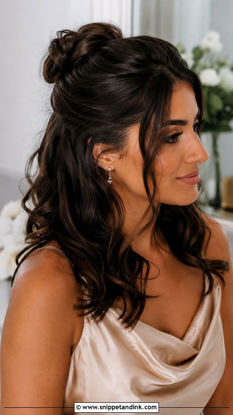 Half Up Bridesmaid Hair With A Small Bun - Snippet and Ink - 20 Simple Bridesmaid Hair Half Up Ideas