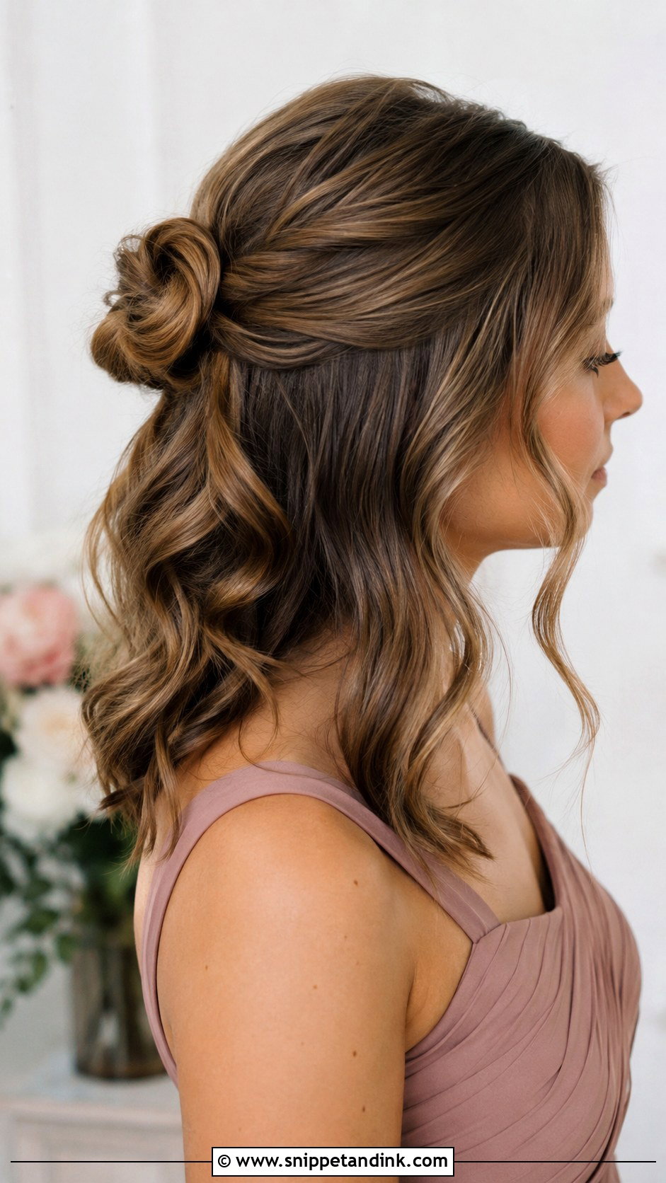 Half Up Bridesmaid Hair With A Small Bun - Snippet and Ink - 20 Bridesmaid Hair Half Up Medium Ideas
