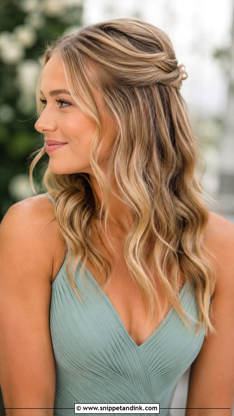 Half Up Bridesmaid Hair With Beach Waves - Snippet and Ink - 20 Simple Bridesmaid Hair Half Up Ideas