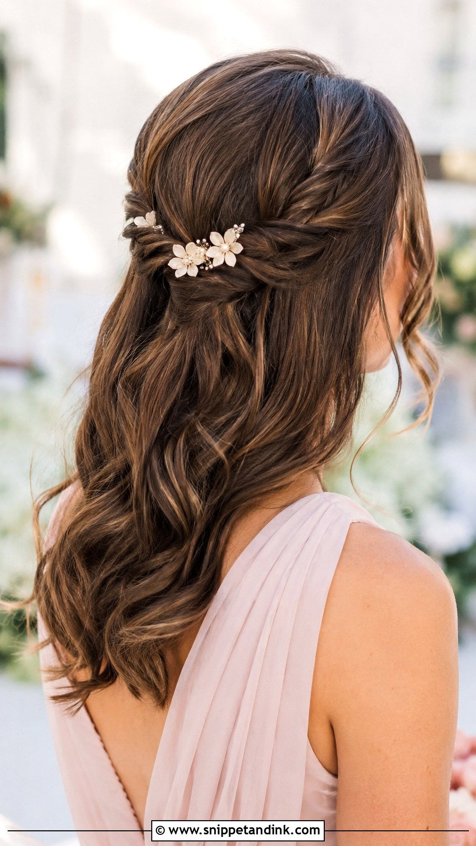 Half Up Bridesmaid Hair With Floral Clips - Snippet and Ink - 20 Bridesmaid Hairstyles Medium Length Half Up