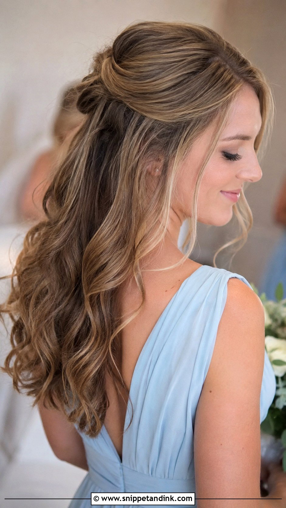 Half Up Bridesmaid Hair With Soft Waves - Snippet and Ink - 20 Simple Bridesmaid Hair Half Up Ideas