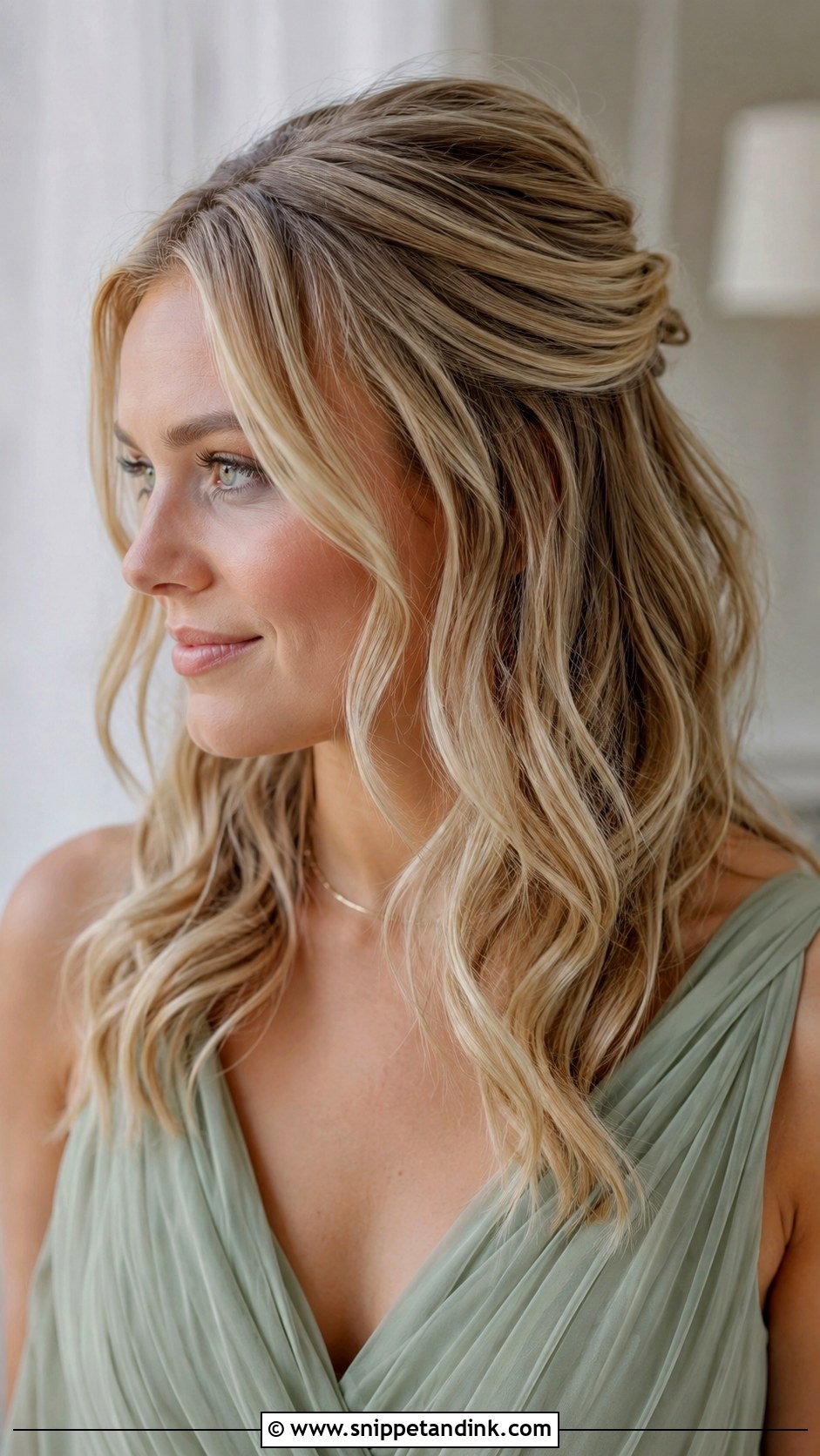Half Up Bridesmaid Hair With Soft Waves - Snippet and Ink - 20 Bridesmaid Hair Half Up Medium Ideas